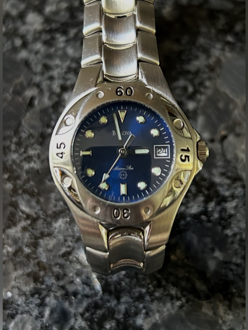 EXCELLENT Bulova Marine Star Midnight Blue Dial Ladies Watch New Battery